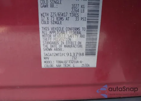 2015 Nissan Rogue S/Sl/Sv из США, поврежденный, VIN 5N1AT2MT1FC913798